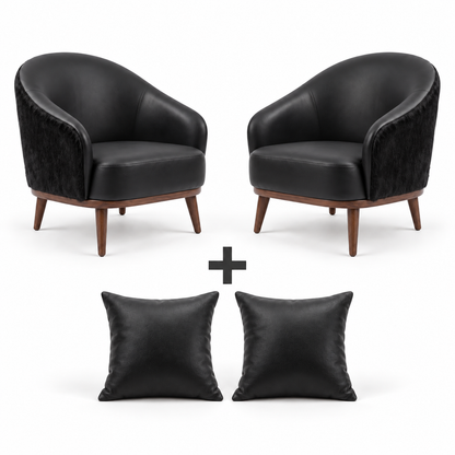 Conjunto com 2 Poltronas Paris Preta e 2 almofadas no mesmo acabamento