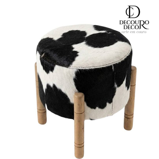Banco Estrela em Couro Natural - Preto e Branco