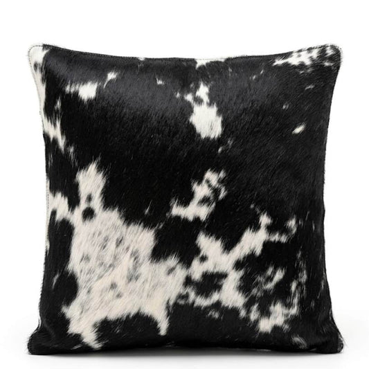 Almofada de Couro Legítimo - Preto e Branco - Pelagem Natural