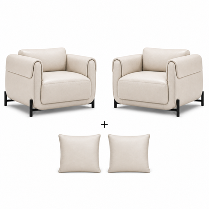 Conjunto Poltrona Plush Marfim com 2 poltronas e 2 almofadas da mesma cor