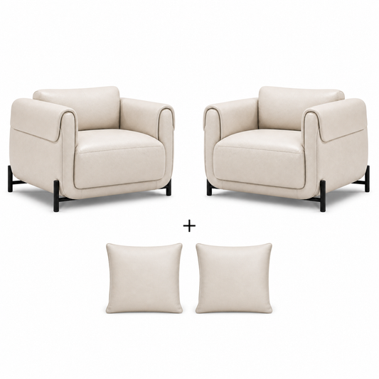 Conjunto Poltrona Plush Marfim com 2 poltronas e 2 almofadas da mesma cor