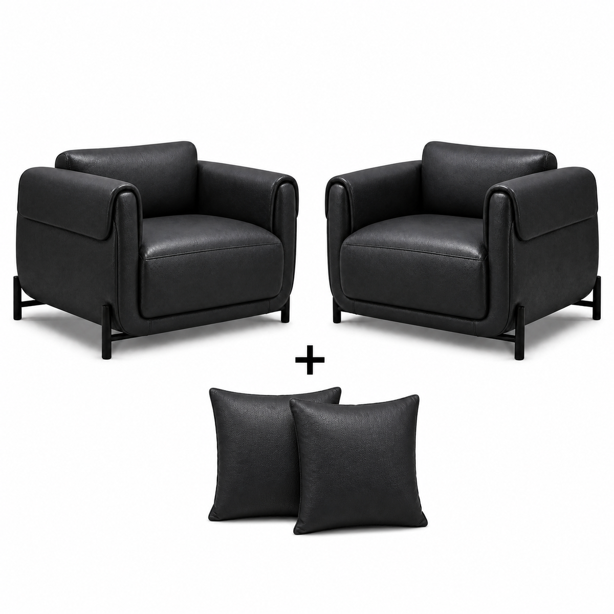 Conjunto Poltrona Plush Preto Grafite com 2 poltronas e 2 almofadas da mesma cor