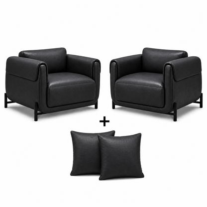 Conjunto Poltrona Plush Preto Grafite com 2 poltronas e 2 almofadas da mesma cor