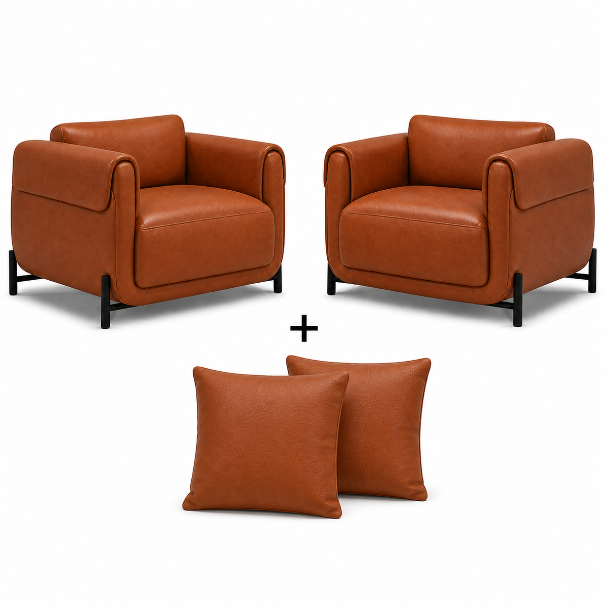 Conjunto Poltrona Plush Terracota com 2 poltronas e 2 almofadas da mesma cor