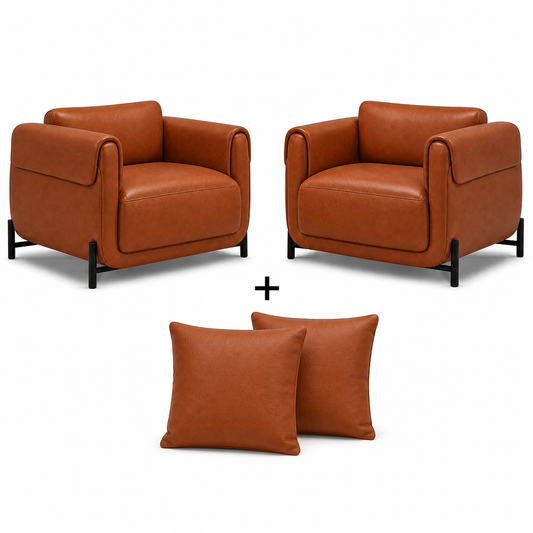 Conjunto Poltrona Plush Terracota com 2 poltronas e 2 almofadas da mesma cor