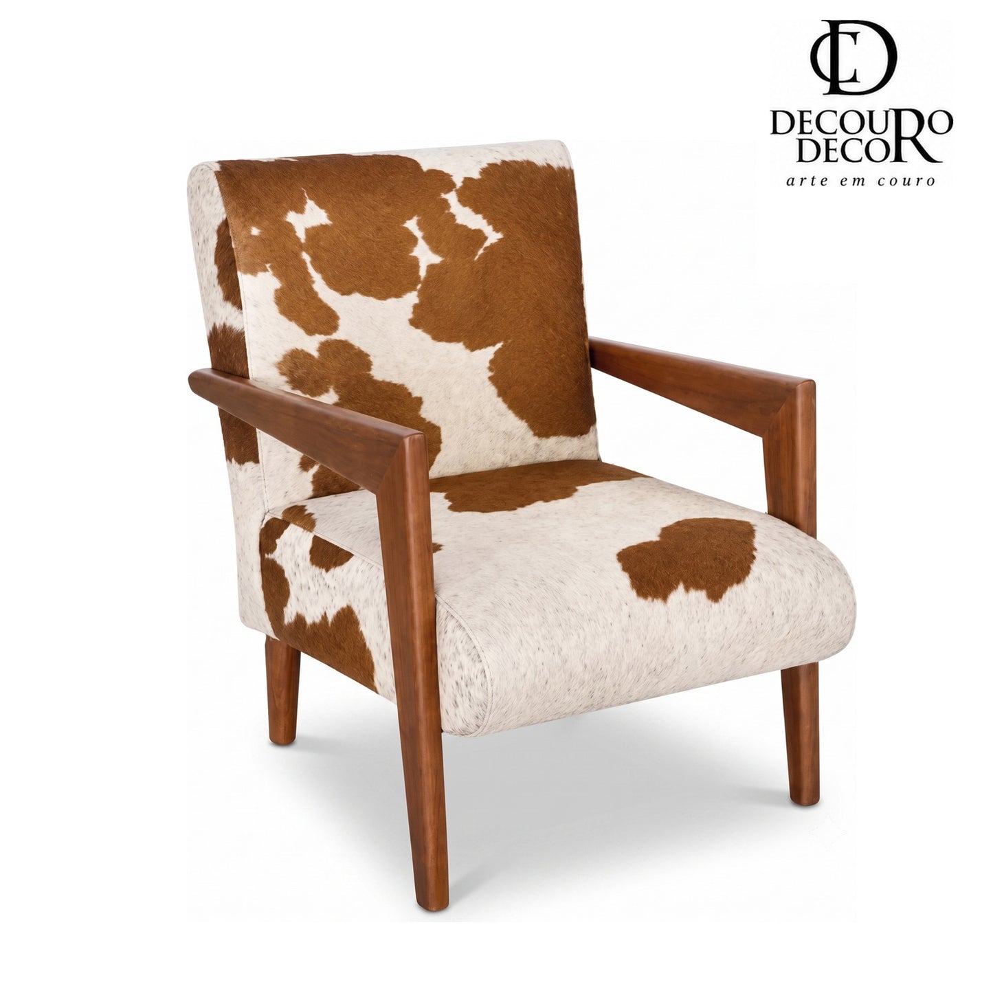 Poltrona Alice em Couro 100% Legítimo Marrom e Branco Malhado Linha Premium