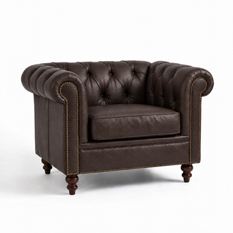 Poltrona Inglesa Chesterfield Café em Couro Premium Texturizado