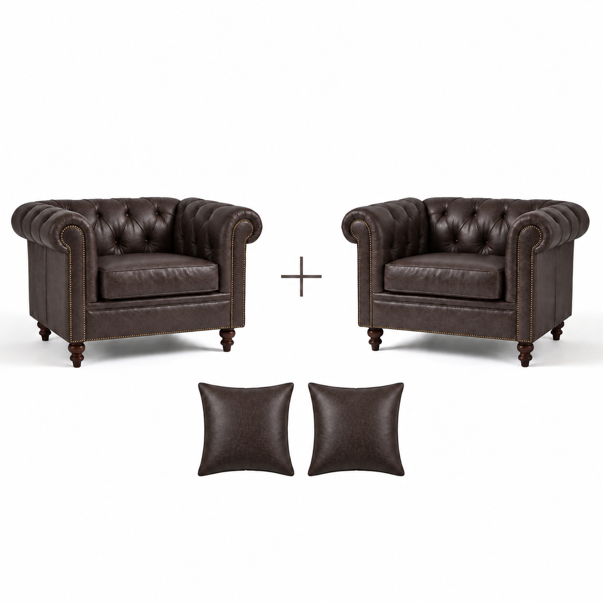 Duas poltronas Chesterfield Café com duas almofadas