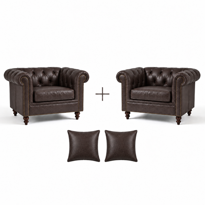 Duas poltronas Chesterfield Café com duas almofadas