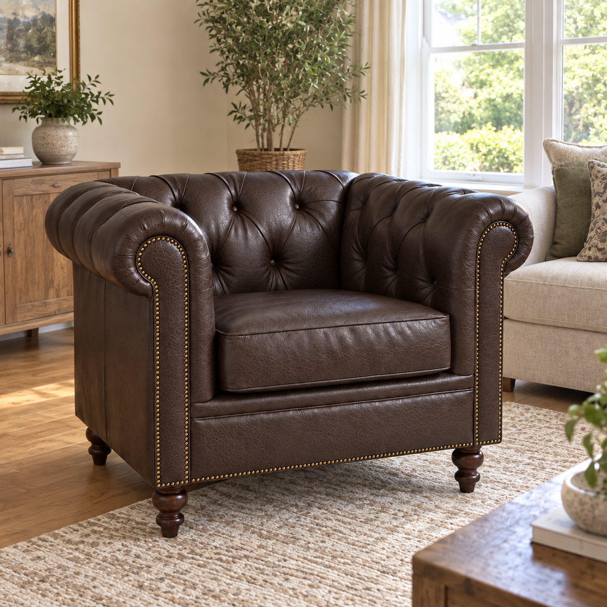 Poltrona Chesterfield Café em sala de estar