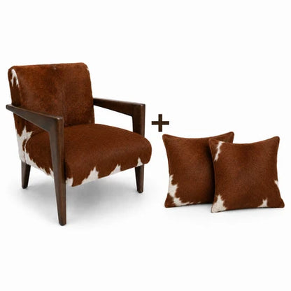 Poltrona de Couro Bovino Marrom e Branco Estilo Hereford Americano