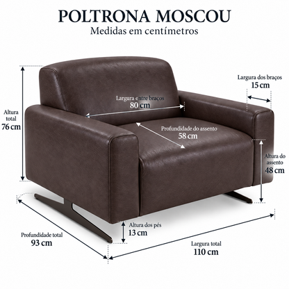 Poltrona Moscou em Couro Legítimo Café | DECOURO - Pronta Entrega — medidas da poltrona
