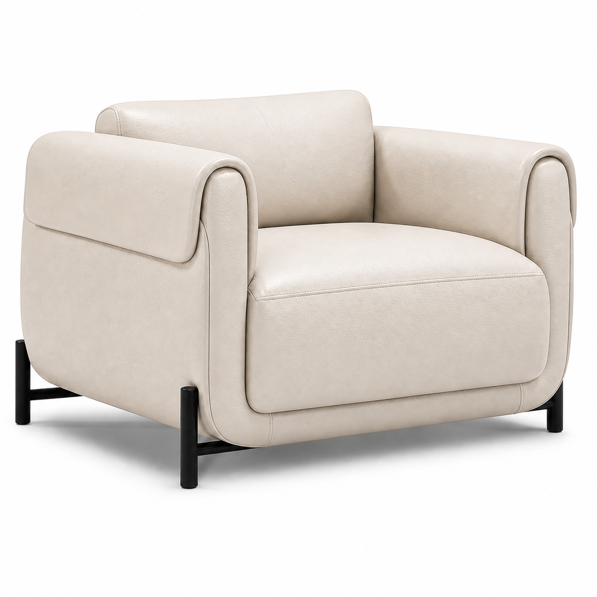 Poltrona Plush Marfim em couro legítimo com base em aço carbono