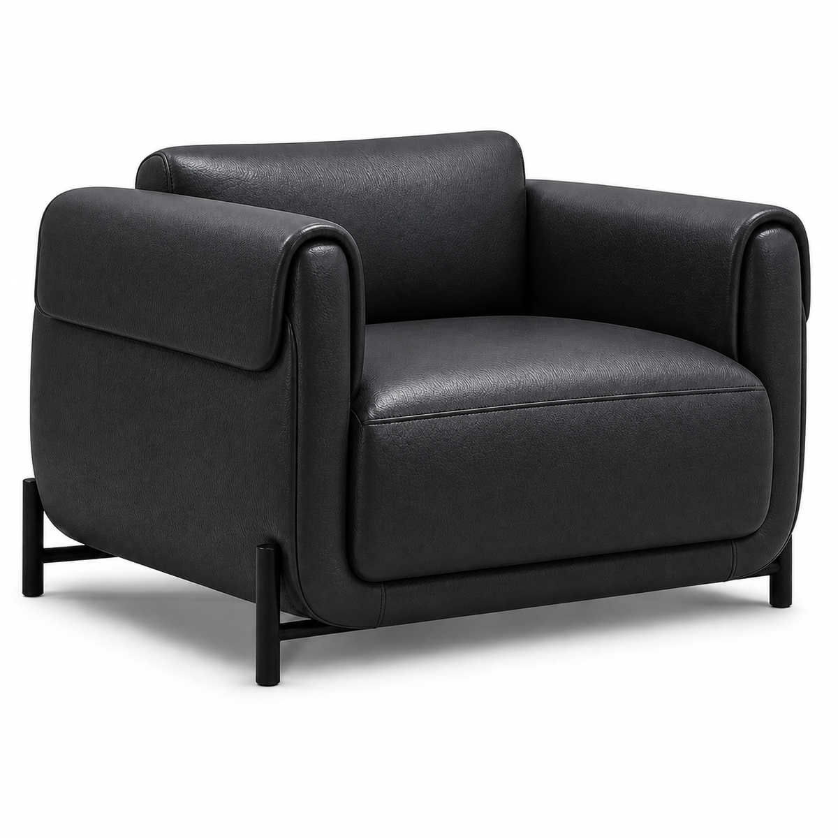 Poltrona Plush Preto Grafite em couro legítimo com base em aço carbono
