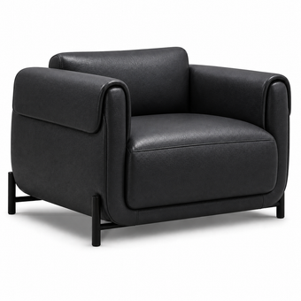 Poltrona Plush Preto Grafite em Couro Legítimo, Base Aço Carbono