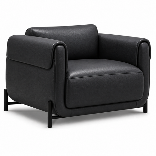 Poltrona Plush Preto Grafite em couro legítimo com base em aço carbono