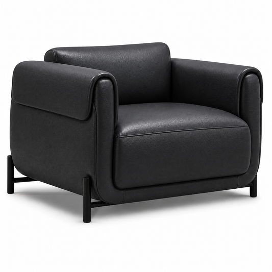 Poltrona Plush Preto Grafite em couro legítimo com base em aço carbono