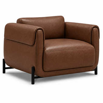 Poltrona de Couro Legítimo Plush Tabaco com Base em Aço Carbono