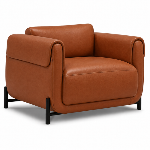 Poltrona Plush Terracota em couro legítimo com base em aço carbono