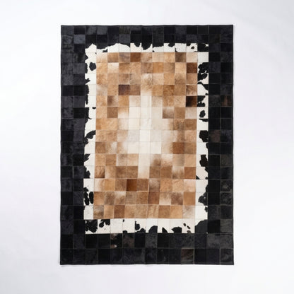 Tapete Berlim - Preto/Branco/Marrom Couro Legítimo - Módulo 10x10cm