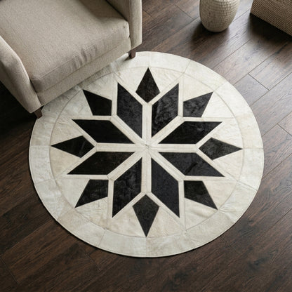Tapete Mandala Preto e Branco em Couro Legítimo