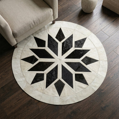 Tapete Mandala Preto e Branco em Couro Legítimo