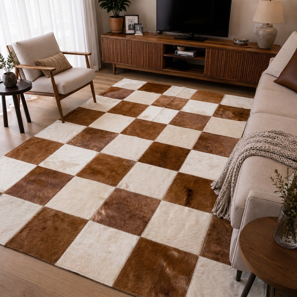 Tapete Quadriculado Marrom Caramelo e Branco – Placa 30cm — foto de ambiente 1:1