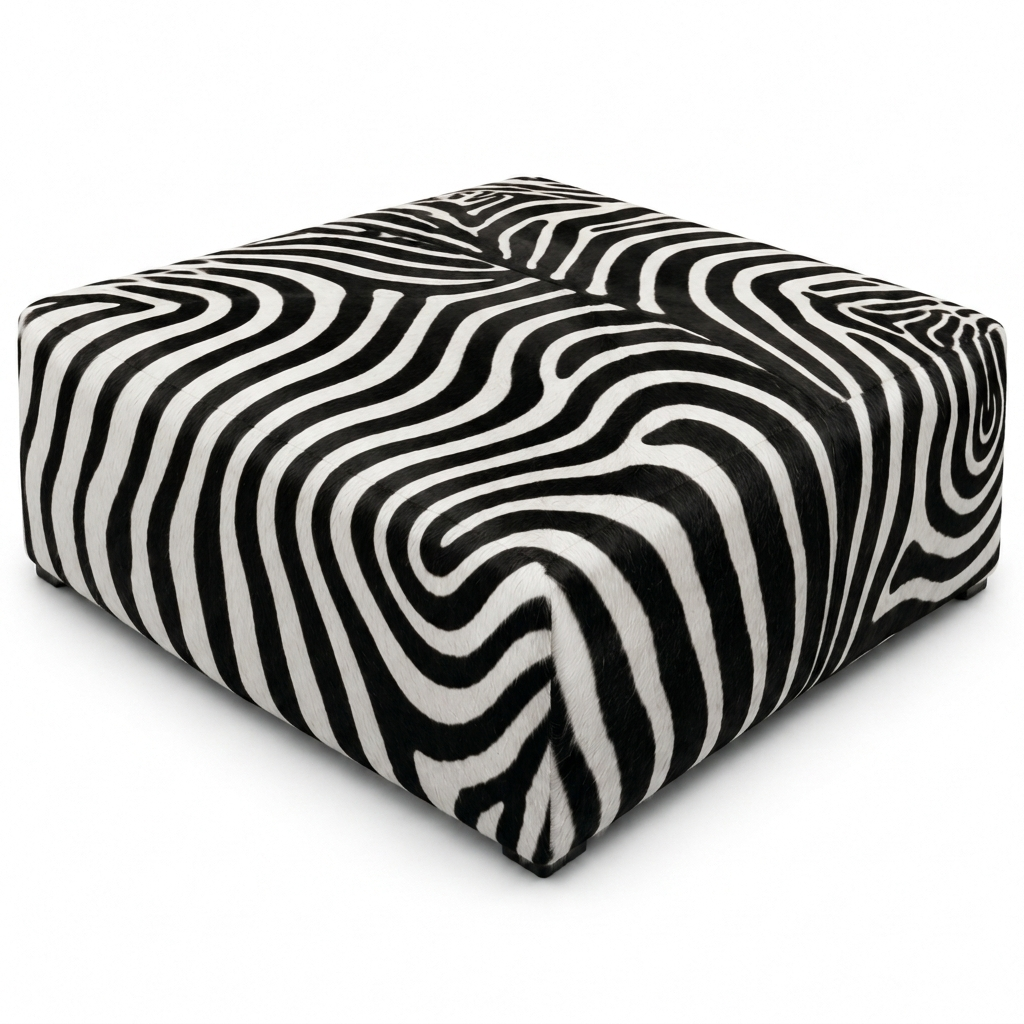 Puff Quadrado Savana Zebra 80x80cm em Couro Legítimo com Serigrafia Animal Print