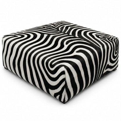 Puff Quadrado Savana Zebra 80x80cm em Couro Legítimo com Serigrafia Animal Print