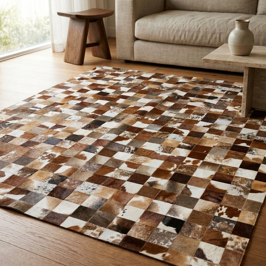 Tapete de Couro Quadriculado Marrom e Branco – Módulo 10x10