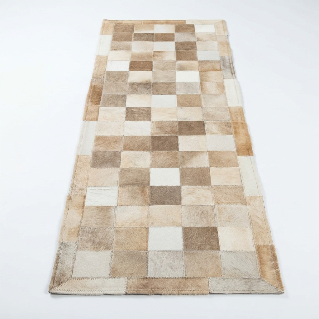 Passadeira de Couro de Boi Bege e Champagne – Módulo 10x10