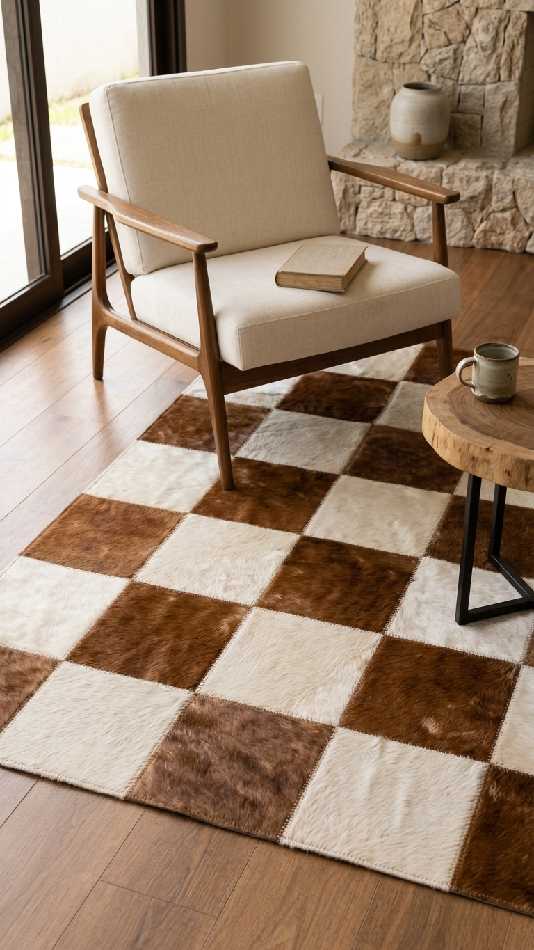Tapete Quadriculado Marrom Caramelo e Branco – Placa 30cm — foto de ambiente 1:1