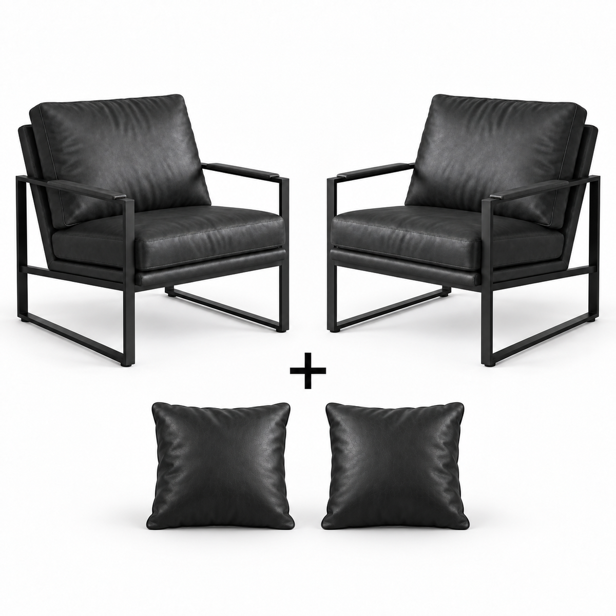 Conjunto de 2 Poltronas Diagonal em couro com 2 almofadas incluídas