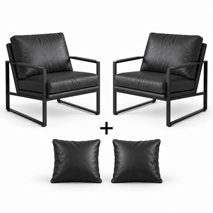 Conjunto de 2 Poltronas Diagonal em couro com 2 almofadas incluídas