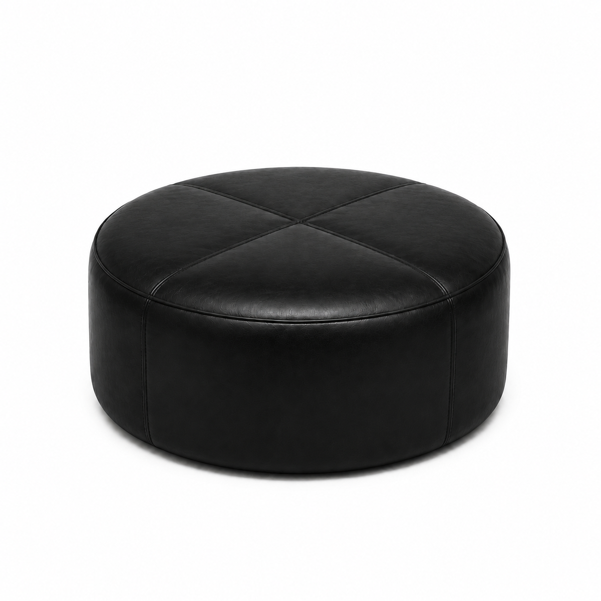 Puff redondo em couro premium liso Waxy preto — fundo branco