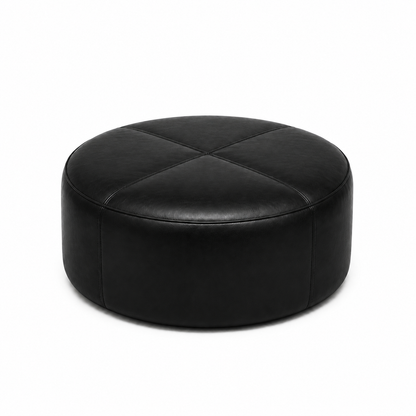 Puff redondo em couro premium liso Waxy preto — fundo branco