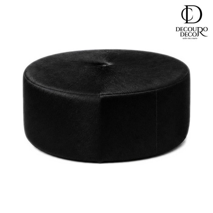 Puff de Couro Bovino Redondo Preto 80x40 cm