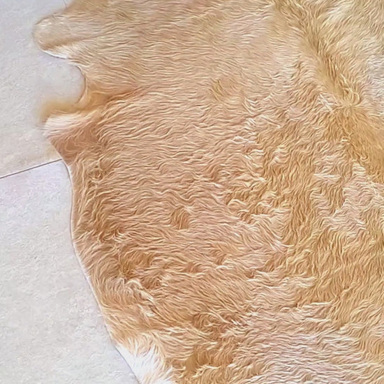 Tapete de couro bovino bege marrom dourado BE956 1,97x1,77m — video