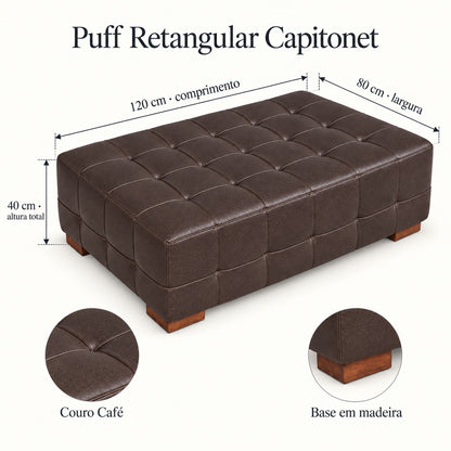 Medidas do Puff Capitonet Café: 120 cm de comprimento, 80 cm de largura e 40 cm de altura total
