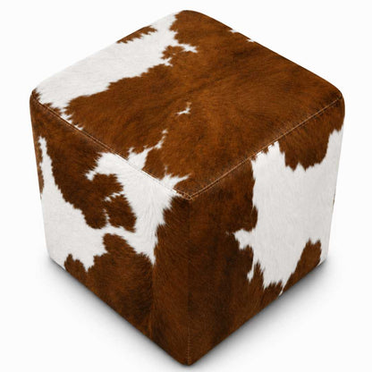 Puff quadrado marrom e branco vista superior - couro bovino natural
