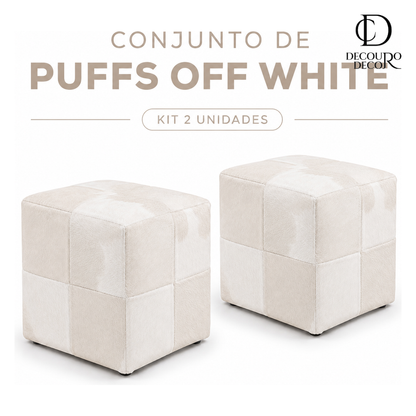 Puff Quadrado Off White em Couro Legítimo