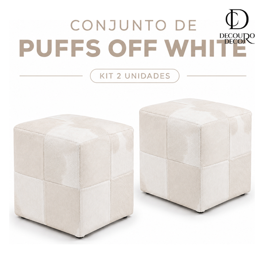 Puff Quadrado Off White em Couro Legítimo