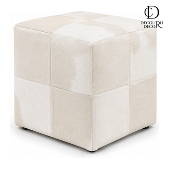 Puff Quadrado Off White em Couro Legítimo