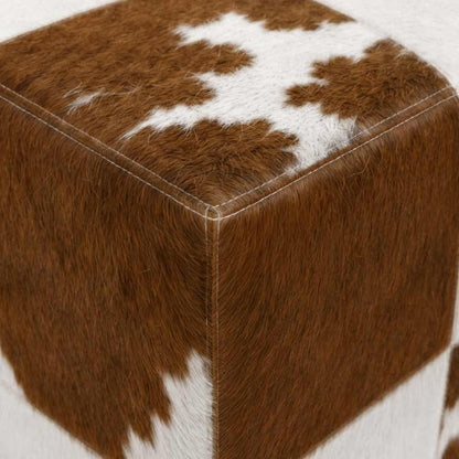 Puff patchwork marrom e branco detalhe macro - retalhos e costura artesanal