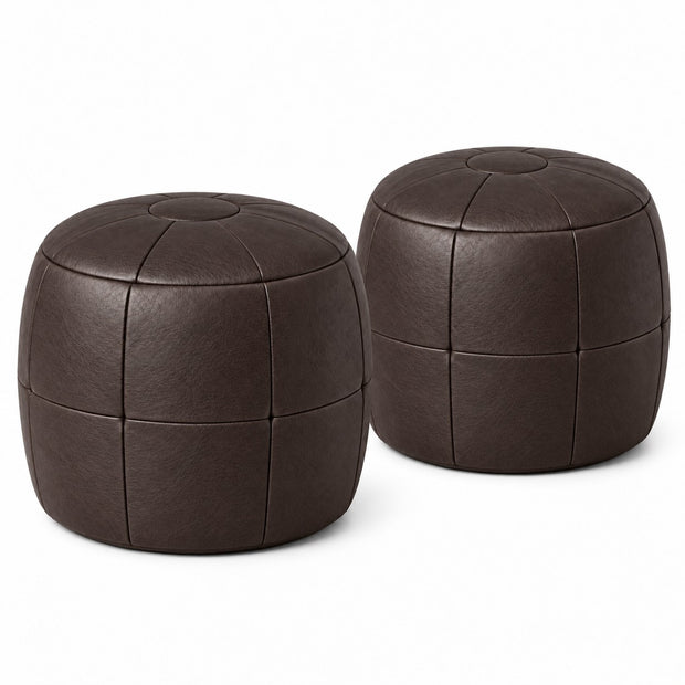 Puff Pipa Café em Couro Natural Premium 40x40cm — versão 2 Puffs