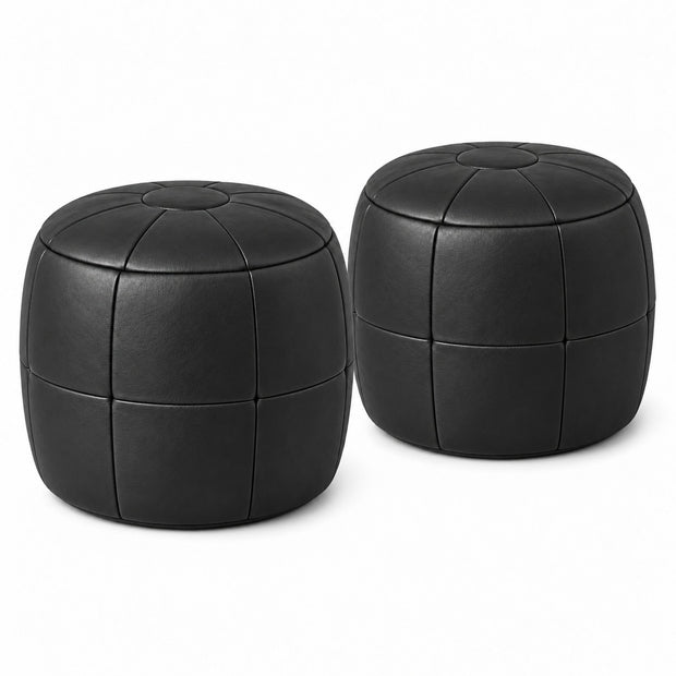 Puff Pipa Preto Grafite em Couro Natural Premium 40x40cm — versão 2 Puffs