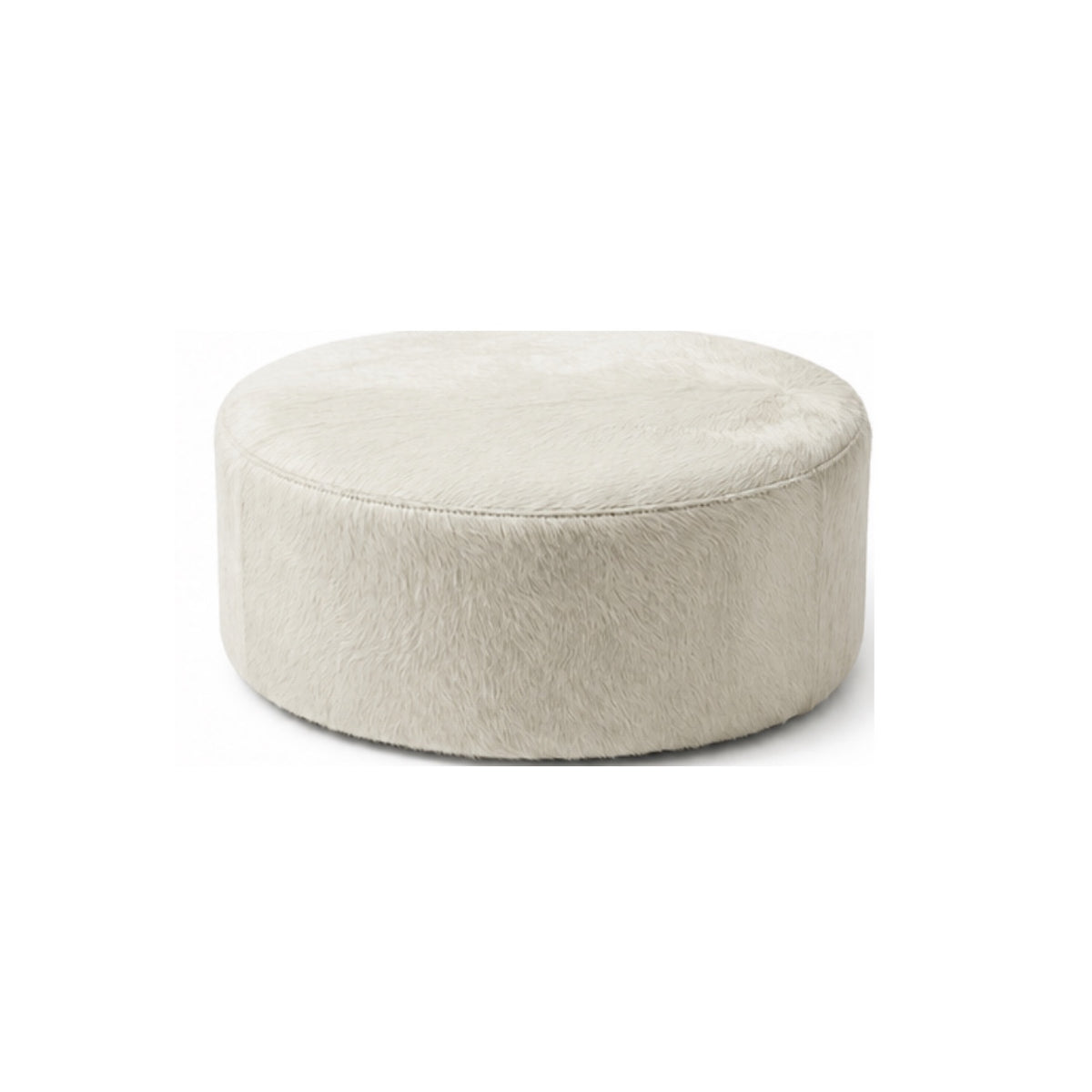 Puff Redondo em Couro Bovino Natural Branco tamanho médio — 60 cm de diâmetro por 40 cm de altura
