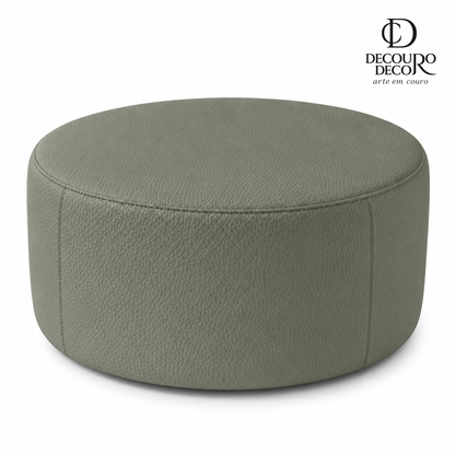 Puff redondo de couro verde militar premium DECOURO 80x40 cm