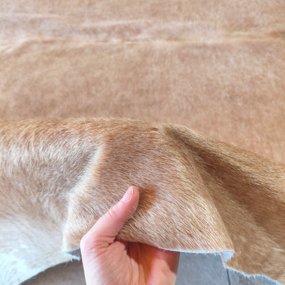 Tapete de couro de boi bege claro pelo curto BE976 — foto real 3