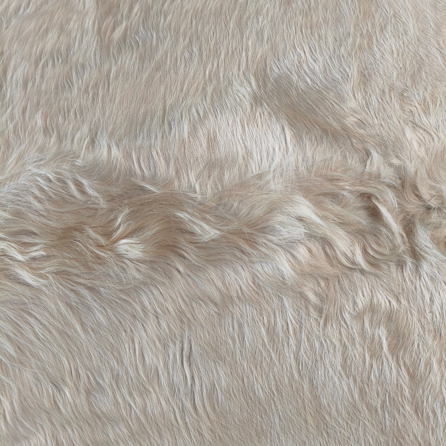 Tapete de couro de boi branco pérola pelo alto BRA1047 — foto real 2